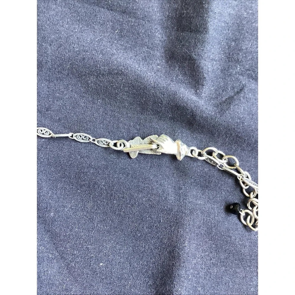Vtg Mary DeMarco La Contessa Cat Pendant Necklace Rare Hand Clasp Pewter Signed